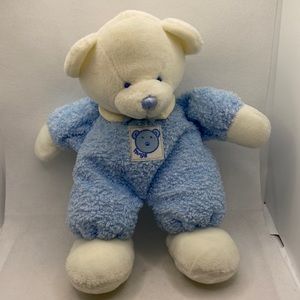 Russ Baby Drowsy Blue & White Teddy Bear Hugs Stuffed Animal Plush Rattle 11”